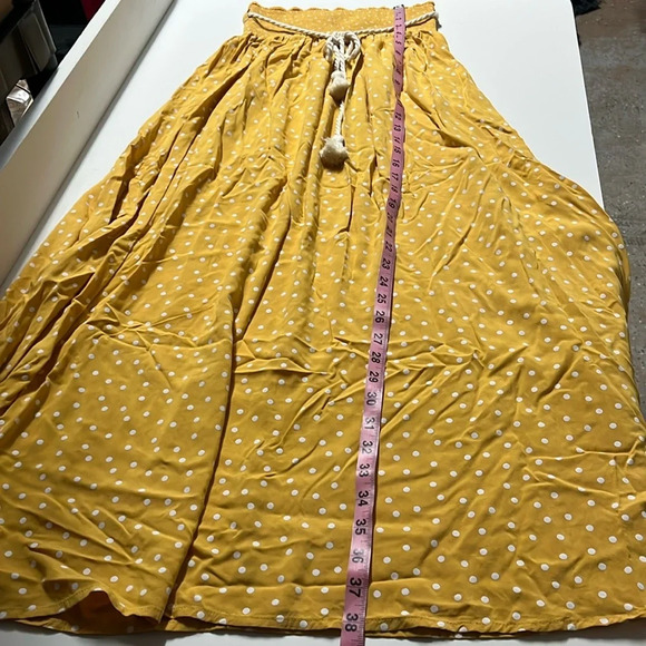 Imperfect NWT NAF NAF Paris skirt yellow maxi skirt rope tassel belt polka dot - Picture 7 of 16